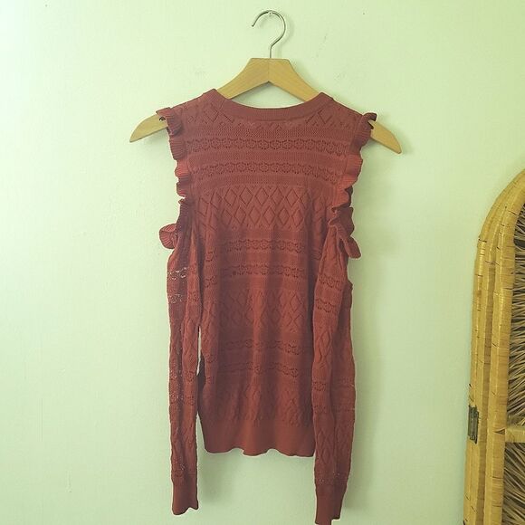 FINAL SALE TOPSHOP Frill Cold Shoulder Pointelle Top 6 - Picture 5 of 5